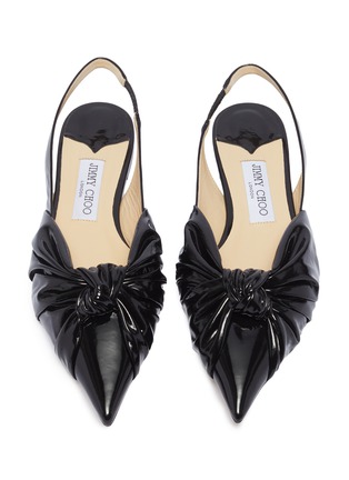 Detail View - Click To Enlarge - JIMMY CHOO - 'Annabell' knot ruched patent leather slingback flats