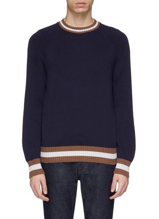 Main View - Click To Enlarge - BRUNELLO CUCINELLI - Stripe border cotton raglan sweater