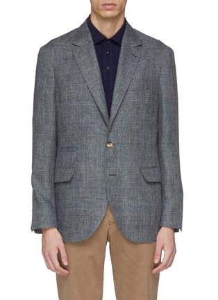 Main View - Click To Enlarge - BRUNELLO CUCINELLI - Linen houndstooth check plaid soft blazer