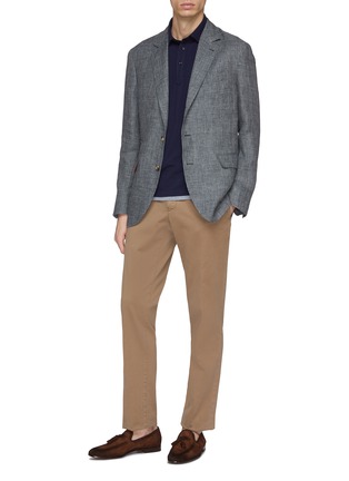 Figure View - Click To Enlarge - BRUNELLO CUCINELLI - Linen houndstooth check plaid soft blazer