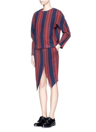 Figure View - Click To Enlarge - COMME MOI - Stripe cutout front cotton twill skirt