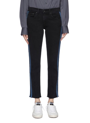 Main View - Click To Enlarge - RAG & BONE - 'Ankle Dre' stripe outseam raw cuff jeans
