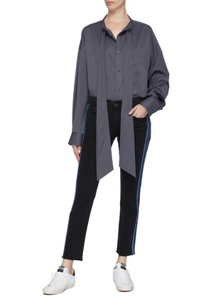 Figure View - Click To Enlarge - RAG & BONE - 'Ankle Dre' stripe outseam raw cuff jeans