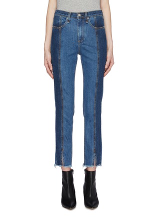 Main View - Click To Enlarge - RAG & BONE - 'Evelyn' colourblock patchwork split raw cuff jeans