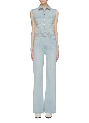 Main View - Click To Enlarge - CURRENT/ELLIOTT - 'The Zenith' belted button front sleeveless denim jumpsuit