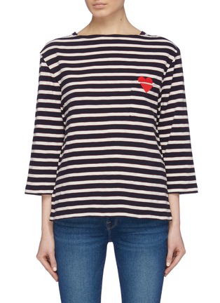 Main View - Click To Enlarge - CURRENT/ELLIOTT - 'The Bay Street' heart embroidered flared sleeve stripe T-shirt