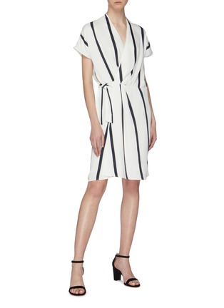 Figure View - Click To Enlarge - EQUIPMENT - 'Leonce' side tie stripe wrap dress