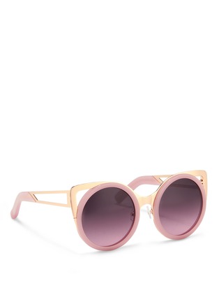Figure View - Click To Enlarge - LINDA FARROW DESIGNERS COLLECTION - x Erdem round acetate inlay metal cat eye sunglasses