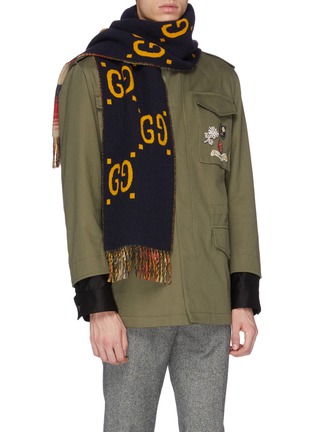 Figure View - Click To Enlarge - GUCCI - GG logo intarsia wool scarf