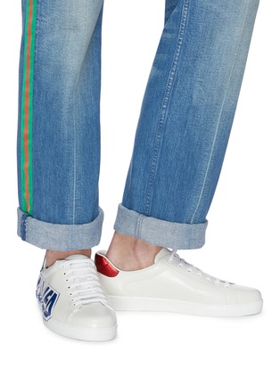Figure View - Click To Enlarge - GUCCI - New Ace' slogan print leather sneakers