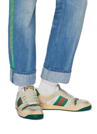 Figure View - Click To Enlarge - GUCCI - 'Screener' Web stripe distressed leather sneakers