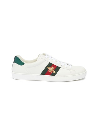 Main View - Click To Enlarge - GUCCI - 'Ace' bee embroidered Web stripe leather sneakers