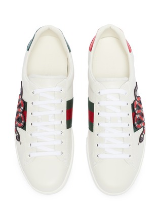 Detail View - Click To Enlarge - GUCCI - 'Ace' snake embroidered Web stripe leather sneakers