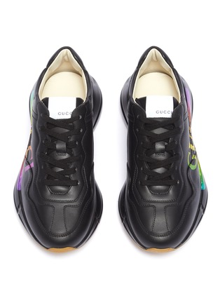 Detail View - Click To Enlarge - GUCCI - 'Rhyton' iridescent logo print chunky leather sneakers