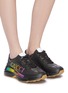 Figure View - Click To Enlarge - GUCCI - 'Rhyton' iridescent logo print chunky leather sneakers