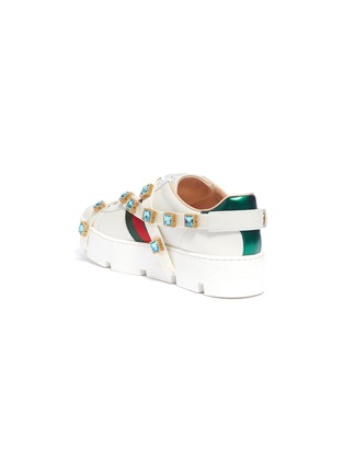  - GUCCI - 'Ace' glass crystal strap leather flatform sneakers