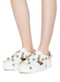 Front View - Click To Enlarge - GUCCI - 'Ace' glass crystal strap leather flatform sneakers