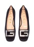 Detail View - Click To Enlarge - GUCCI - 'Madelyn' glass crystal logo plaque velvet flats