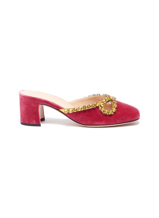 Main View - Click To Enlarge - GUCCI - 'Zephyra' glass crystal cutout bow velvet mules