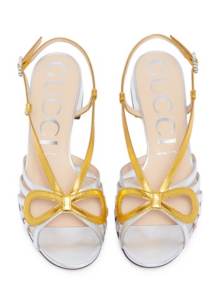 Detail View - Click To Enlarge - GUCCI - 'Zephyra' cutout bow caged metallic leather slingback sandals