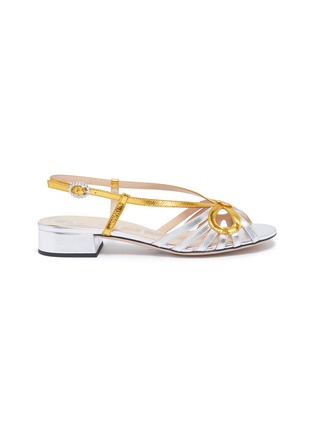 Main View - Click To Enlarge - GUCCI - 'Zephyra' cutout bow caged metallic leather slingback sandals