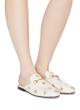 Figure View - Click To Enlarge - GUCCI - 'Princetown' star bee embroidered leather loafer slides