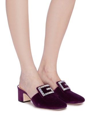Figure View - Click To Enlarge - GUCCI - 'Madelyn' glass monogram velvet mules