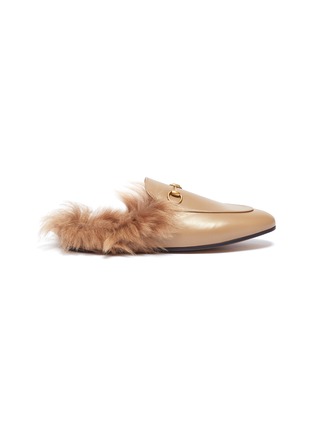 Main View - Click To Enlarge - GUCCI - 'Princetown' lamb fur leather slide loafers