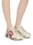Figure View - Click To Enlarge - GUCCI - 'Rhyton' logo mouth print distressed leather chunky sneakers