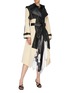 Figure View - Click To Enlarge - CÉDRIC CHARLIER - Belted waterfall lapel colourblock leather trench coat