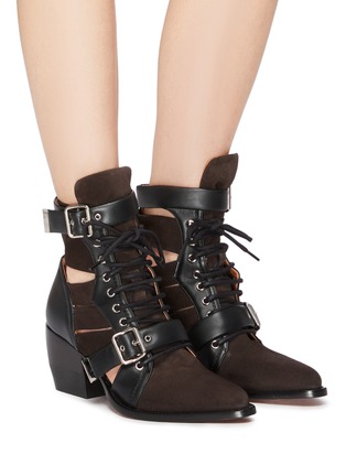 Figure View - Click To Enlarge - CHLOÉ - 'Rylee' cutout suede lace-up ankle boots