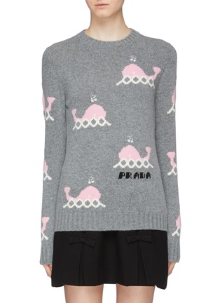 Main View - Click To Enlarge - PRADA - Whale logo intarsia virgin wool-cashmere sweater