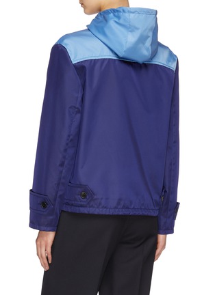 Back View - Click To Enlarge - PRADA - Textured logo appliqué hooded colourblock windbreaker jacket