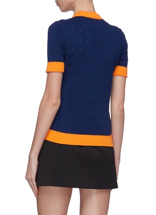 Back View - Click To Enlarge - PRADA - Arrow logo jacquard contrast border crochet knit top