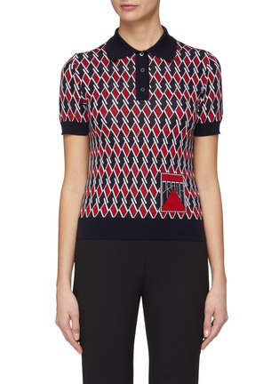 Main View - Click To Enlarge - PRADA - Logo appliqué geometric print virgin wool polo shirt