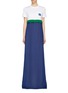 Main View - Click To Enlarge - PRADA - Textured logo appliqué ruffle waist colourblock maxi dress
