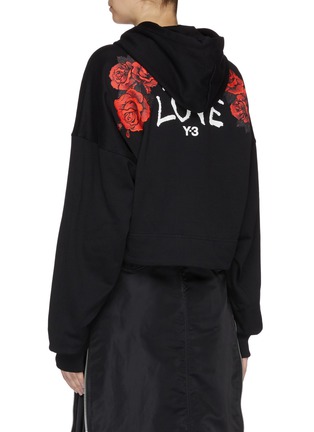 Back View - Click To Enlarge - Y-3 - 'Yohji Love' graphic embroidered slogan print cropped hoodie