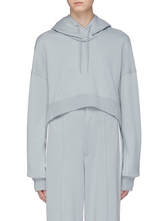 Main View - Click To Enlarge - Y-3 - 'Yohji Love' graphic embroidered slogan print cropped hoodie