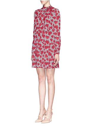 Front View - Click To Enlarge - VALENTINO GARAVANI - Floral and heart print silk georgette dress