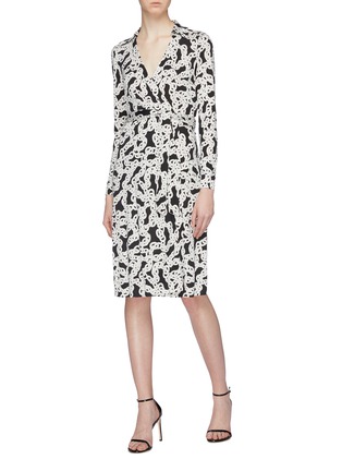 Figure View - Click To Enlarge - DIANE VON FURSTENBERG - 'New Jeanne' belted chain link print silk jersey wrap dress