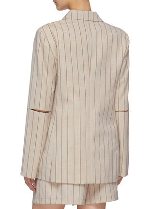 Back View - Click To Enlarge - TIBI - Cutout sleeve double breasted stripe blazer