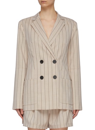 Main View - Click To Enlarge - TIBI - Cutout sleeve double breasted stripe blazer