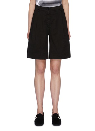 Main View - Click To Enlarge - BARENA - 'Pepe' pleated flax-cotton flared shorts