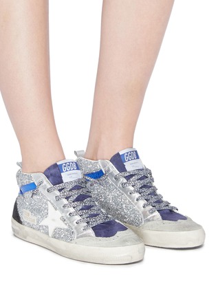 Figure View - Click To Enlarge - GOLDEN GOOSE - 'Mid Star' suede panel glitter coated leather sneakers