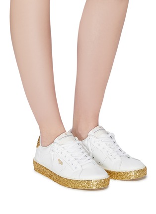 Figure View - Click To Enlarge - GOLDEN GOOSE - 'Tennis' coarse glitter midsole leather sneakers