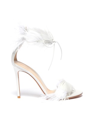 Main View - Click To Enlarge - GIANVITO ROSSI - 'Athena' feather ankle strap leather sandals