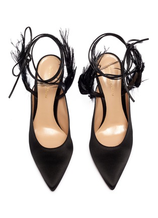 Detail View - Click To Enlarge - GIANVITO ROSSI - 'Eden' feather ankle strap satin mules