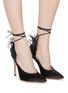Figure View - Click To Enlarge - GIANVITO ROSSI - 'Eden' feather ankle strap satin mules
