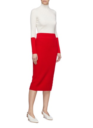 Figure View - Click To Enlarge - COMME MOI - Diagonal wool blend rib knit skirt