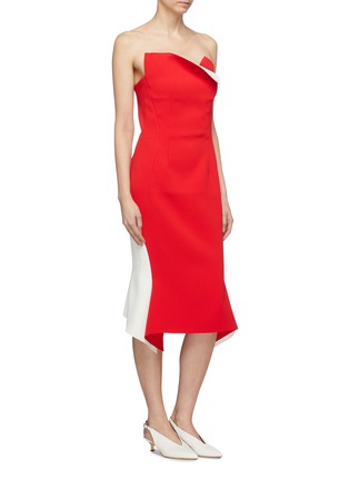 Front View - Click To Enlarge - COMME MOI - Detachable strap colourblock flared dress